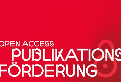 Icon: Publikationsfoerderung. Weiße Schrift auf rotem Grund: Open Access