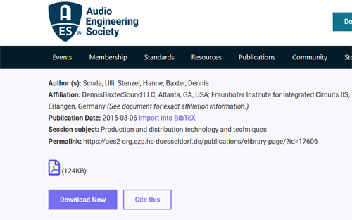 Screenshot: Hit list of the AES eLibrary database