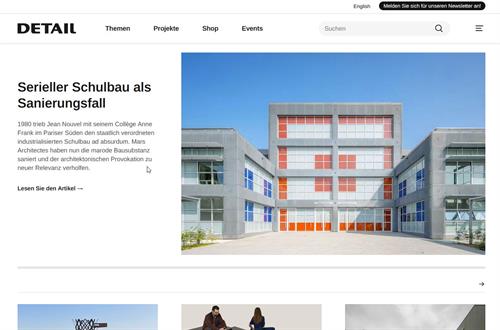 Screenshot Homepage der Zeitschrift DETAIL