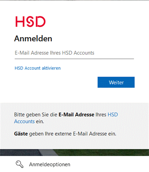 Screenshot: Einwahlmaske über Shibboleth in das Netz der HSD