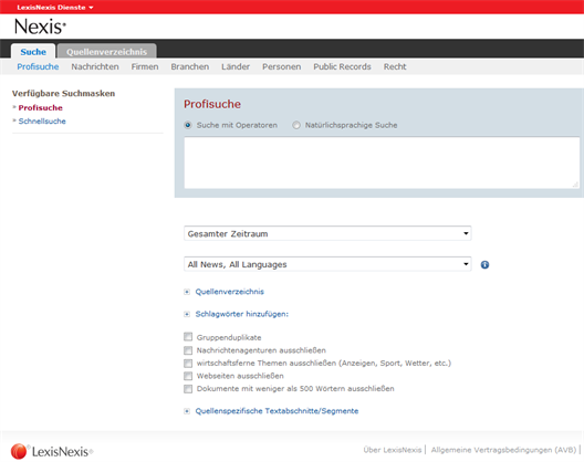 Screenshot database Nexis